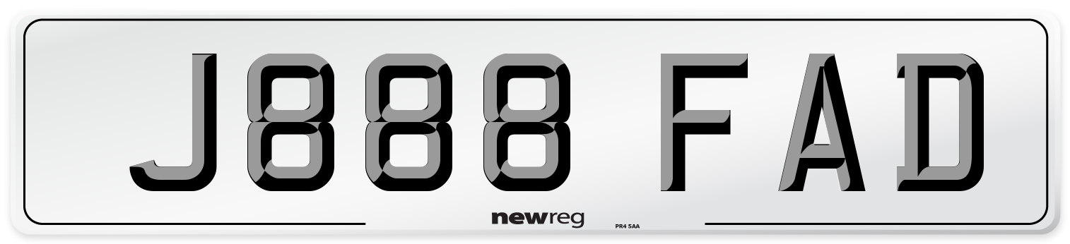 J888 FAD Number Plate from New Reg